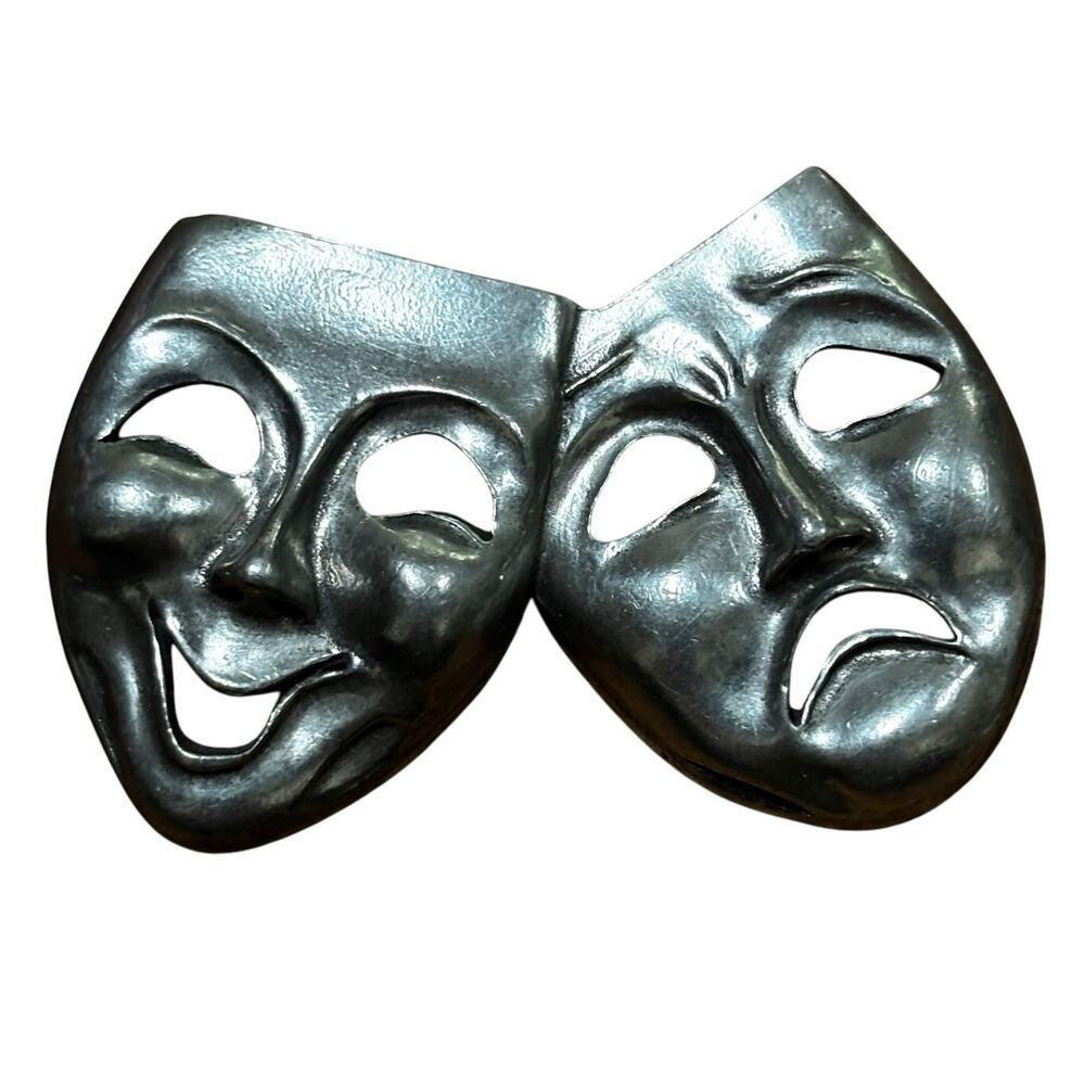 Silver thespian mask brooch vintage 1988 Seagull Pewter Canada collectible pin